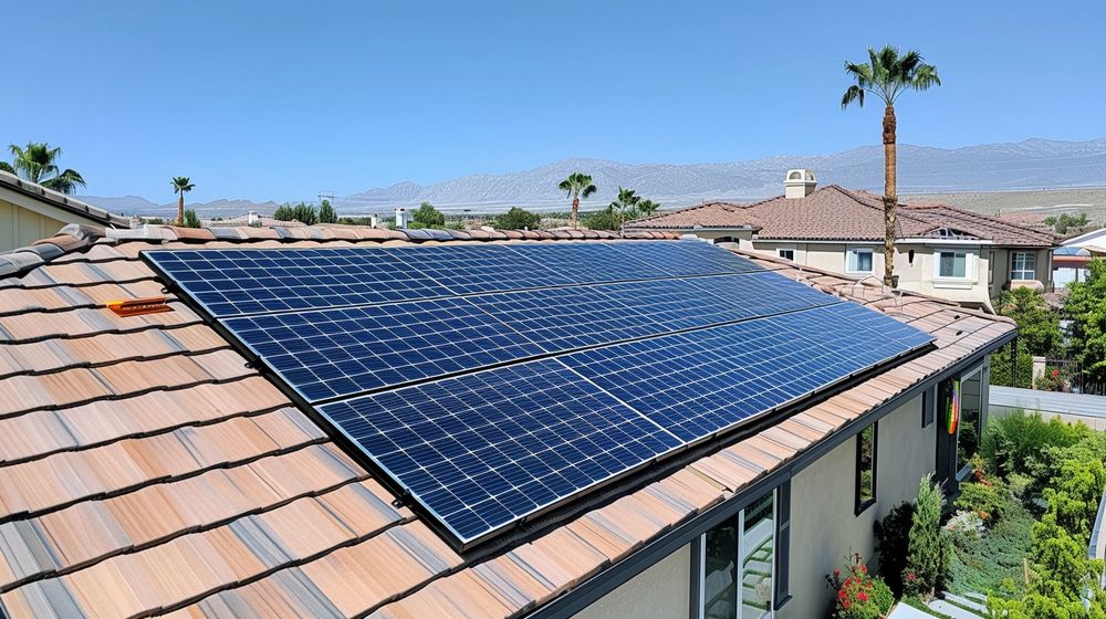 Professionally installed solar panel system on a home roof, showcasing a step towards sustainable living.